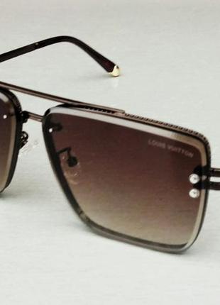 Louis vuitton стильные мужские солнцезащитные очки коричневые с градиентом в металлической оправе1 фото