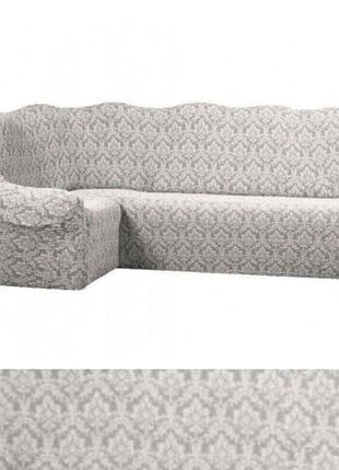 Чехол на угловой диван жаккард + кресло безразмерные, натяжные чехлы на угловой диван без юбки коричневый