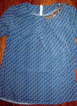 Блуза блузка женская с цепочкой синяя турция 44-46