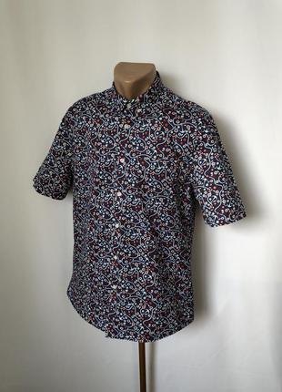 Синя сорочка морська принт бавовна asos чоловіча теніска сорочка короткий рукав темна літня