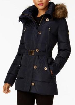 Michael kors black hooded belted quilted puffer down coat куртка пуховик оригінал l