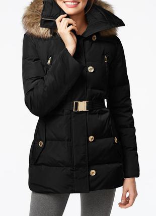 Michael kors black hooded belted quilted puffer down coat куртка пуховик оригинал l5 фото