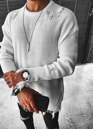 Свитер мужской черный свитер с дырками стильный свитер2 фото