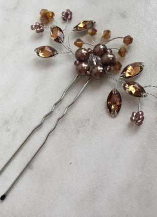 Шпилька украшение для волос коричневый кофейный