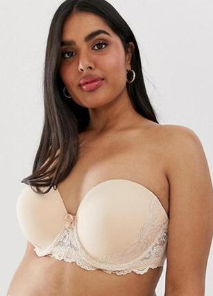 36dd 80е/75f гладкий контурный бежевый бюстгальтер балконет без бретель marks & spencer