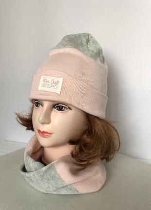 Шапка и снуд розовый с серым набор двойка головной убор и шарф h&m