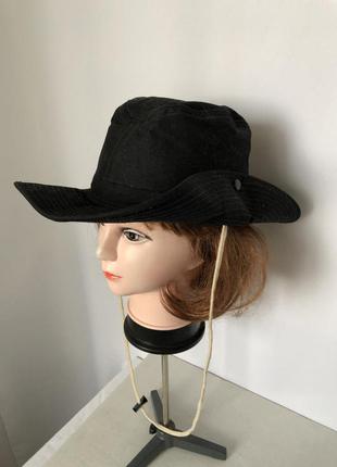 Черная шляпа-панама из ткани одна кнопка6 фото
