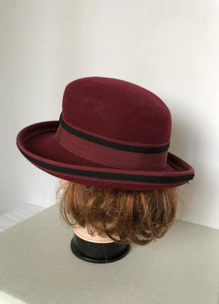 Шляпа бордо с черной отделкой фетр3 фото
