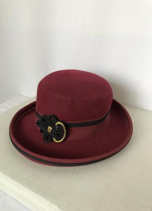 Шляпа бордо с черной отделкой фетр5 фото