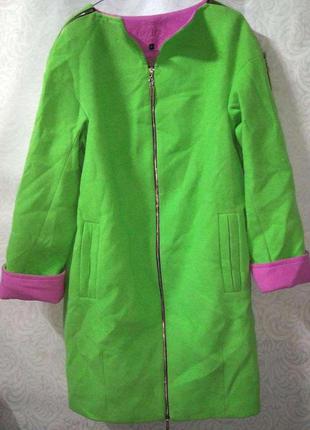 Пальто женское демисезонное зеленое розовое tm bagira m-l