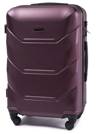 Бордова середня пластикова валіза wings 147 дорожня валіза розмір м міцна валіза на 4-х коліщатках1 фото