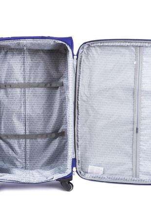 Текстильна дорожня синя валіза на 4 колесах розмір s wings тканинна валіза ручна поклажа чотириколісна валіза4 фото