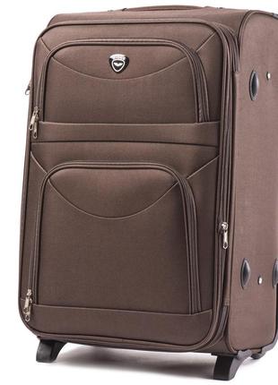 Дорожня текстильна валіза на колесах 64х43х28 см, wings 6802 розмір м коричнева, тканинна дорожня валіза