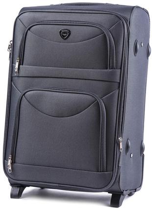 Дорожня валіза із тканини на 2 колесах сірий wings розмір l велика текстильна валіза тканинний чемодан на колесах