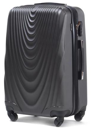 Дорожня пластикова валіза на колесах wings 304 розмір l чорного кольору, полікарбонат