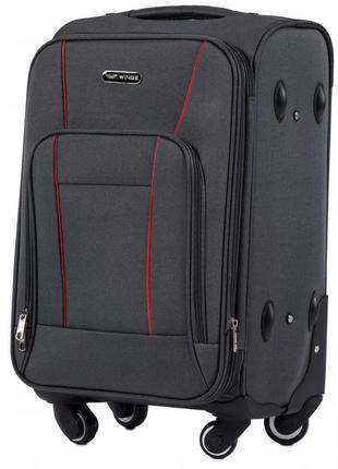 Текстильна сіра дорожня валіза на 4 колеса wings валіза тканинна невелика чемодан на 4 колесах розмір s