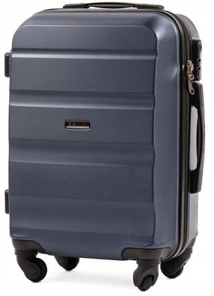 Дорожный небольшой чемоданчик синий на 4 колесах пластиковый wings размер s чемодан для ручной клади