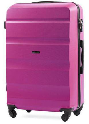 Маленька жіноча рожева валіза дорожня пластикова на 4 колесах рожева wings at01 розмір xs(міні) для ручної поклажі