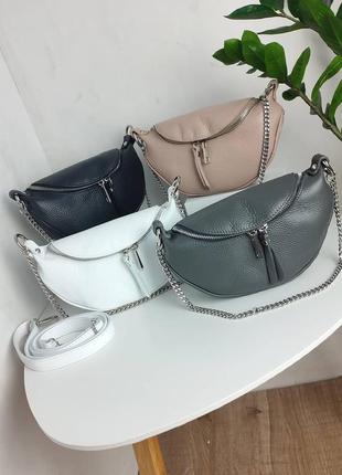 Шикарное кроссбоди пудра натуральная кожа италия маленькая сумочка бананка