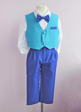Классический костюм на годик синий и голубой комплект (жилет брюки бабочка)