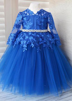 Нарядное кружевное платье для девочки 1 год детское платье синий электрик на годик2 фото