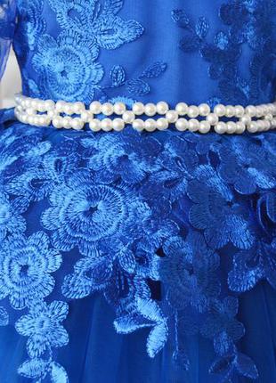 Нарядное кружевное платье для девочки 1 год детское платье синий электрик на годик6 фото