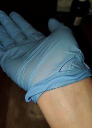 Нитриловые хозяйственные голубые перчатки для уборки3 фото
