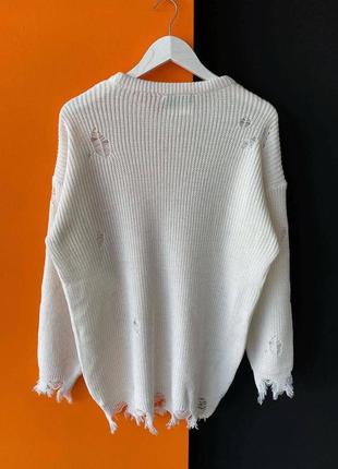 Свитер мужской белый рваный свитер мужской2 фото