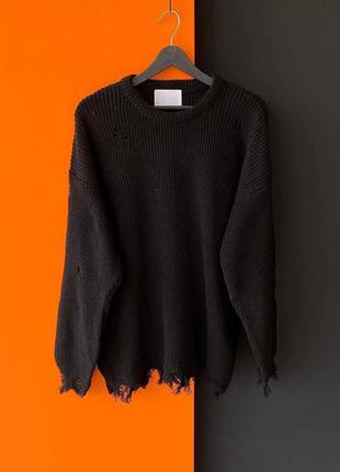 Свитер мужской рваный черный свитер стильный