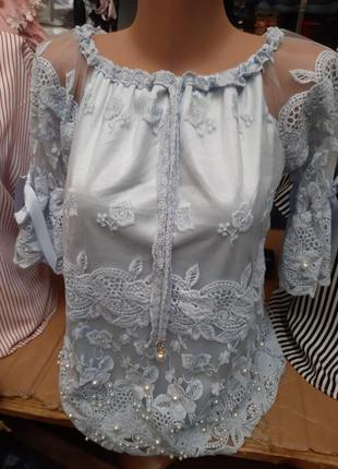 Женская стильная кофта блузка кружевная