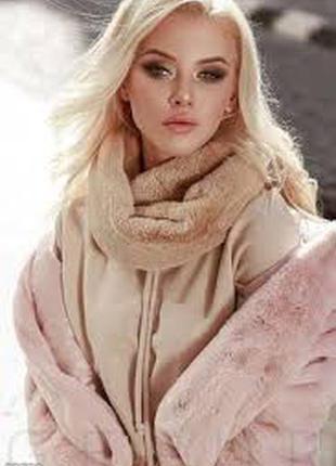 Шикарний ніжний мягенький шарф-снуд-хомут  y&d accessori мех-травка пісочний колір1 фото