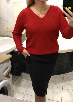 H&m червоний в'язаний светр у складі шерсть3 фото