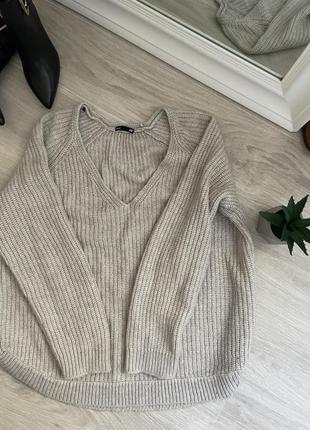 Серо бежевый свитер джемпер h&m классная вязка 7