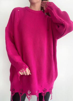 Рваный свитер туника в универсальном размере3 фото