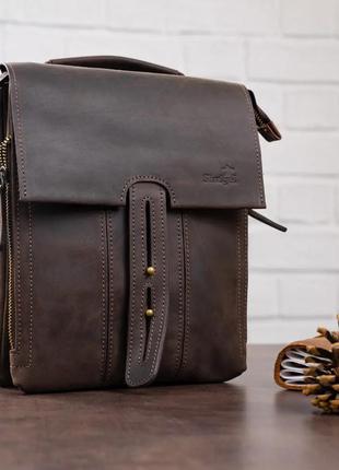 Мужская кожаная стильна сумка через плечо на плечо ручная работа коричневая  casual handmade