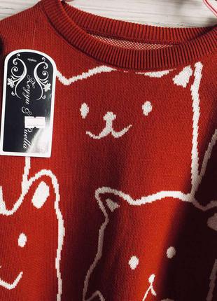 Креативное терракотовое платье- туника оверсайз с котами leyyu&puella.5 фото