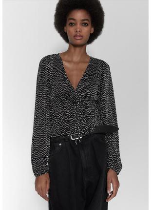Плиссированная блуза блузка 🔥zara🔥 плиссированный топ блузка с плиссировкой с горошек1 фото