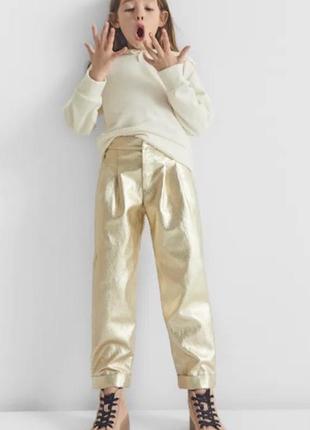 Брюки, штаны золотые, золотистые zara, на 116 см( на 5-6 лет)