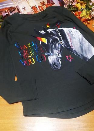 Класний реглан з єдинорогом 146/152 лонгслив єдинорожка лошадка кофточка дівчинка коттон нова паєтки