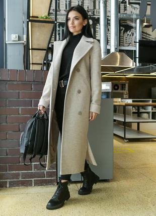 Элегантное демисезонное женское длинное пальто прямое торонто серый цвет