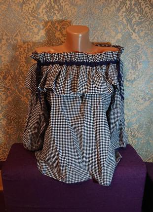 Красива блуза в клітку рюші виріз волан блузка блузочка кофта розмір 44/461 фото