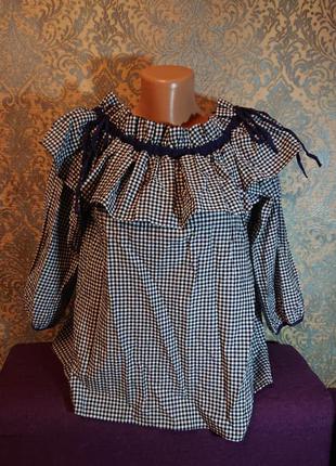 Красива блуза в клітку рюші виріз волан блузка блузочка кофта розмір 44/463 фото