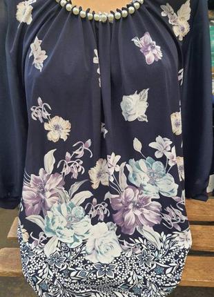 Женская нарядная блузка с цветочным принтом размеры 50,52,54,56,58,60,62