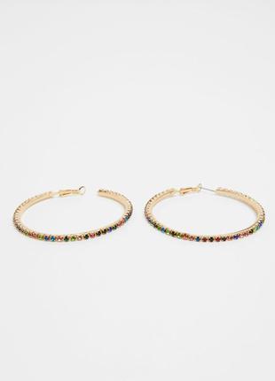 Сережки кольца bershka с разноцветными камнями4 фото