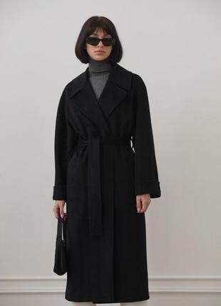 Чорне пальто демісезон шерстяное пальто s m l5 фото