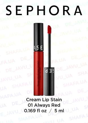 Рідка червона матова помада sephora cream lip stain liquid lipstick 01 always red