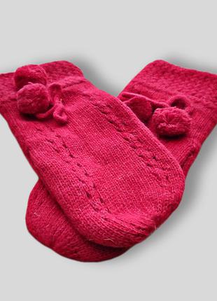 Червоні в'язані жіночі теплі рукавиці подвійна в'язання5 фото
