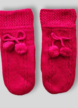 Червоні в'язані жіночі теплі рукавиці подвійна в'язання2 фото