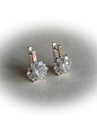 🛍 серьги серебро с золотом цирконий белый3 фото