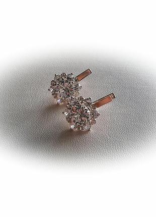 🛍 серьги серебро с золотом цирконий белый4 фото